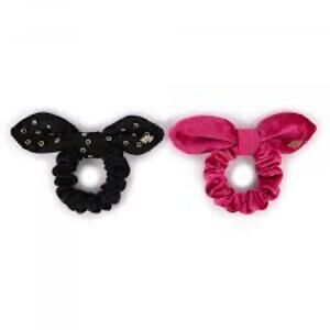 Lele Sadoughi Black & Fuchsia Embellished Velvet Scrunchie Set Quietluxury